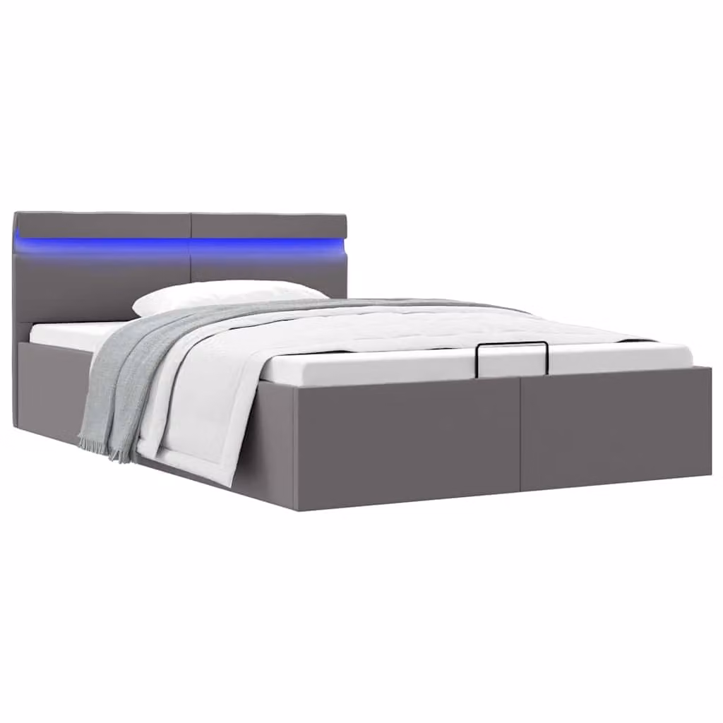 vidaXL Giroletto Contenitore Idraulico con LED e Porta USB in Similpelle Grigio L/P/H: 140 x 200 x 73 cm – 1