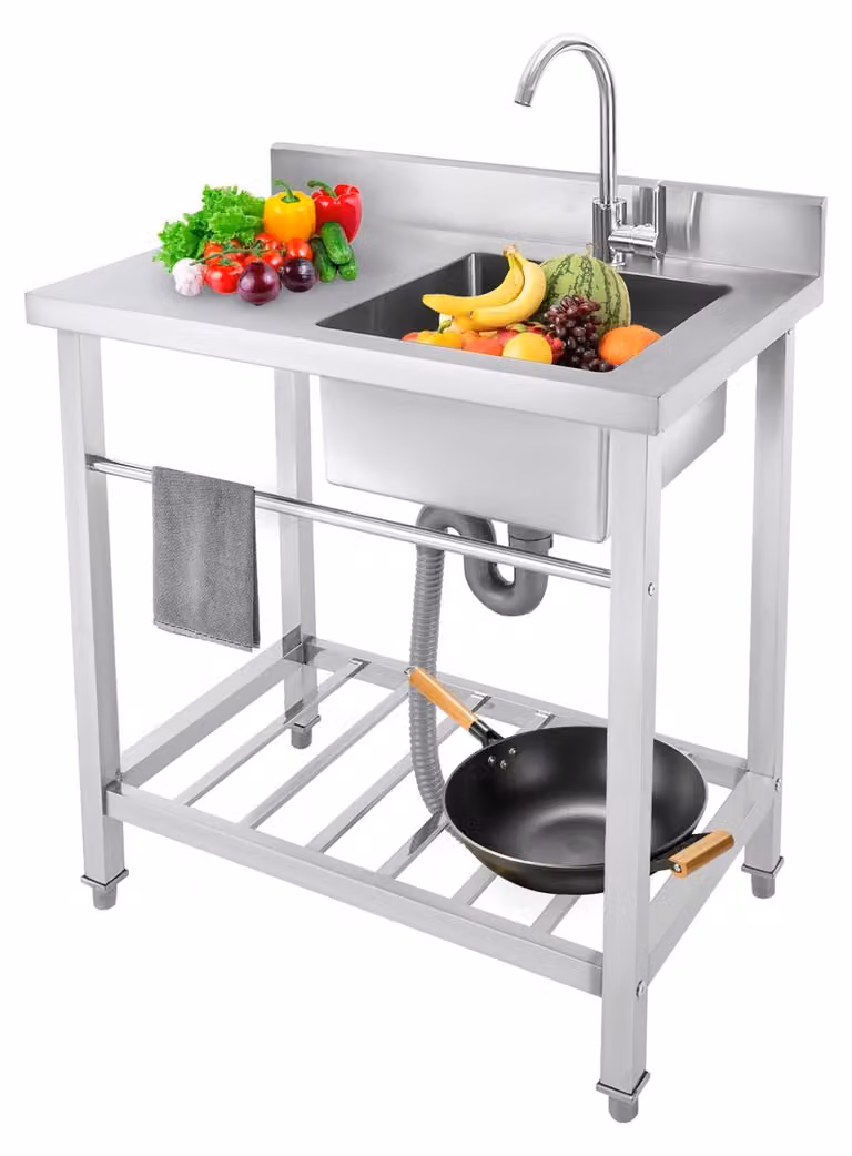 Lavello da cucina autoportante - 1 vasca, capacità di carico 100 kg, acciaio inossidabile