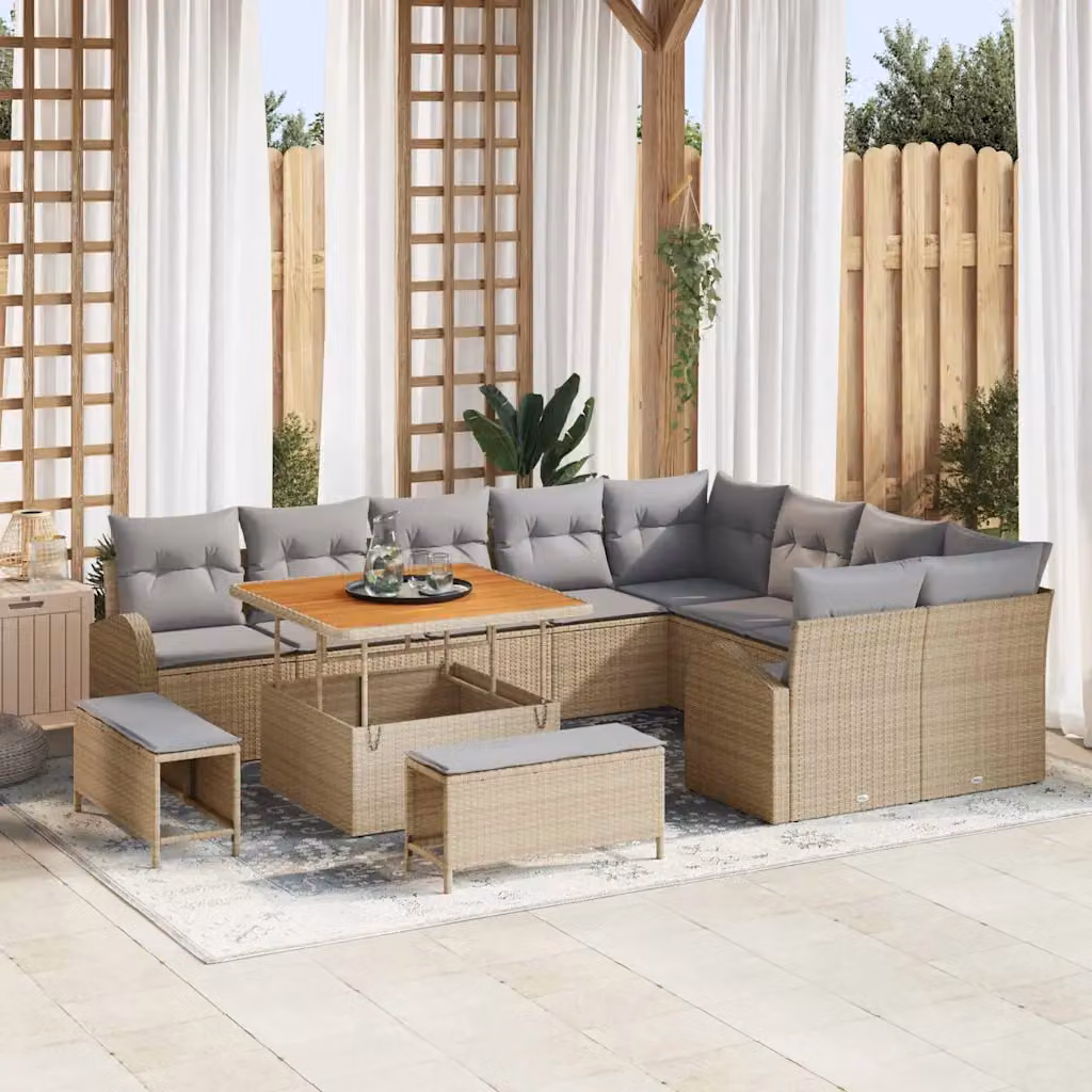 Set Divano da Giardino vidaXL a forma a U composto da 12 pezzi con cuscini Beige e Grigio Chiaro – 1