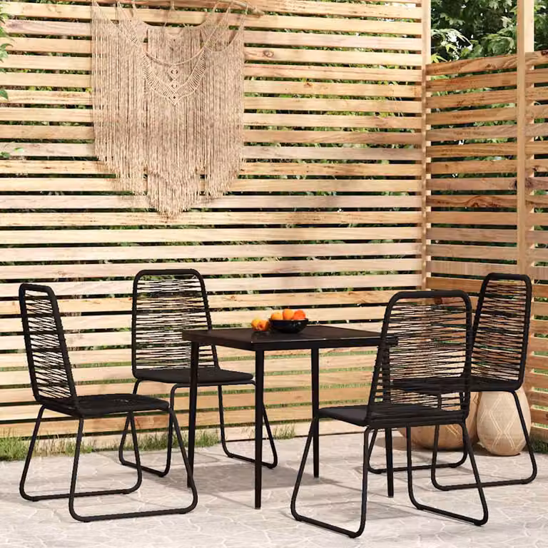 Set da pranzo da giardino moderno vidaXL in 5 pezzi nero con tavolo in vetro e sedie in metallo e rattan