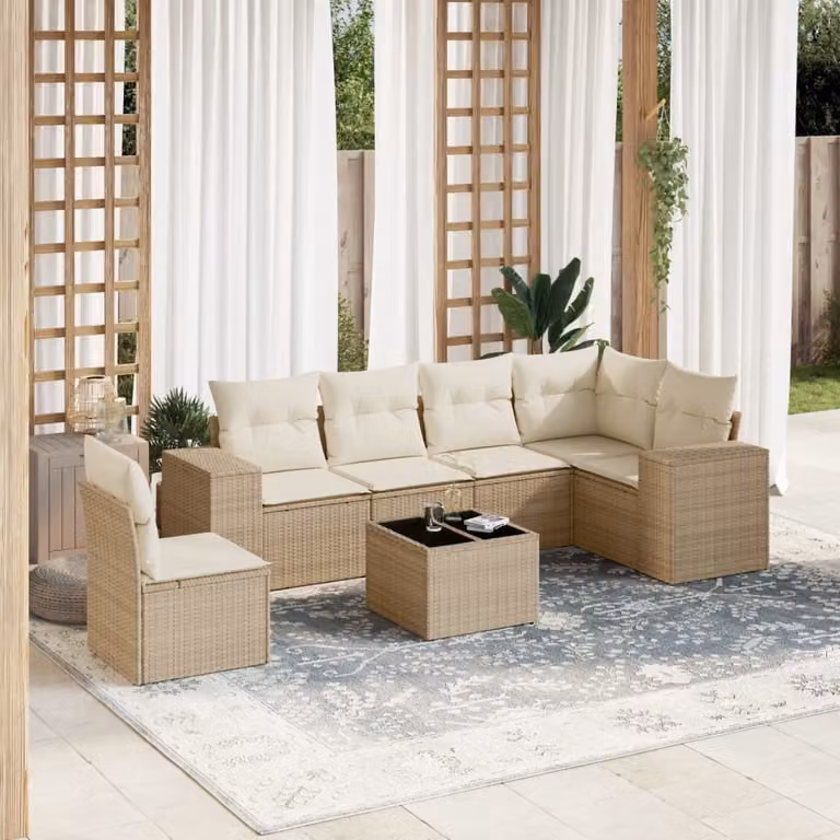 Maison Exclusive - Set Divani da Giardino 7 pz con Cuscini Beige in Polyrattan