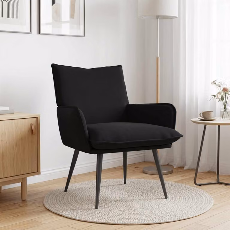 Poltrona moderna vidaXL in velluto nero con braccioli per soggiorno e camera da letto