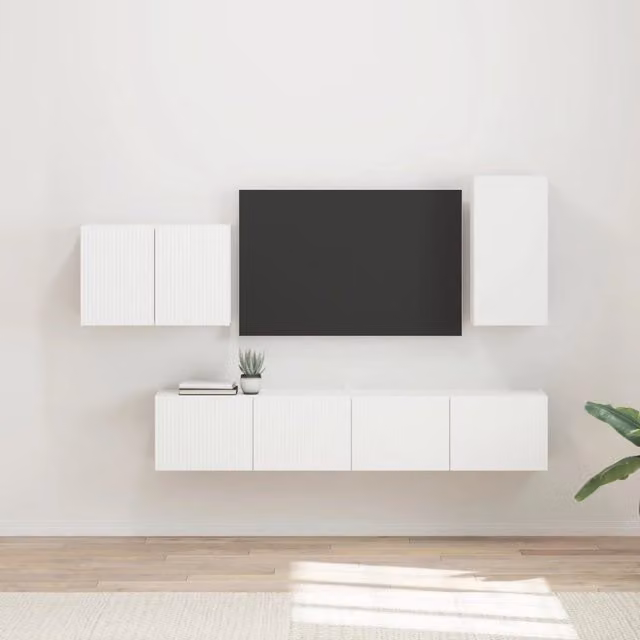 Set di Mobiletto da TV a Parete 4 pz Bianco 3408934