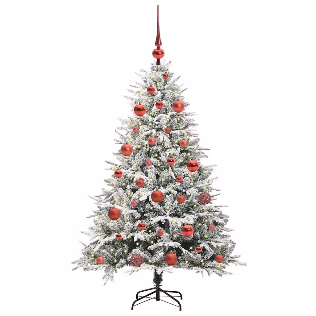 Albero di Natale artificiale preilluminato con LED luce bianca calda e set di palline verde vidaXL – 2