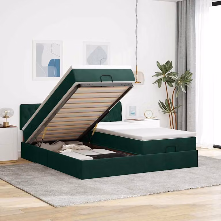 Struttura Letto con Contenitore a Sollevamento vidaXL in Velluto Verde e Bianco, L/P/H: 200 x 160 x 88 cm