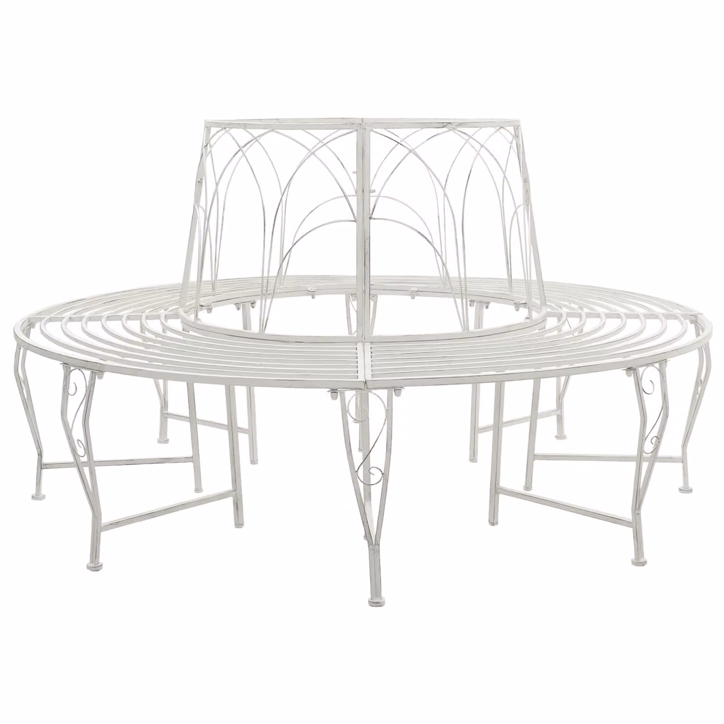 Panchina per alberi da 8 posti vidaXL in acciaio Bianco Antico Ø 160 x 89 cm