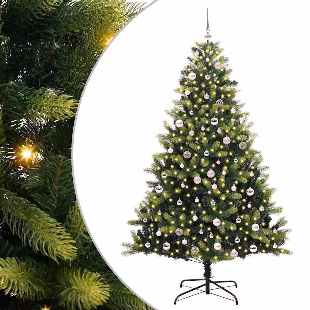 Albero di Natale Artificiale a Cerniera vidaXL Verde con 300 LED Bianco Caldo, Altezza: 240 cm – 2
