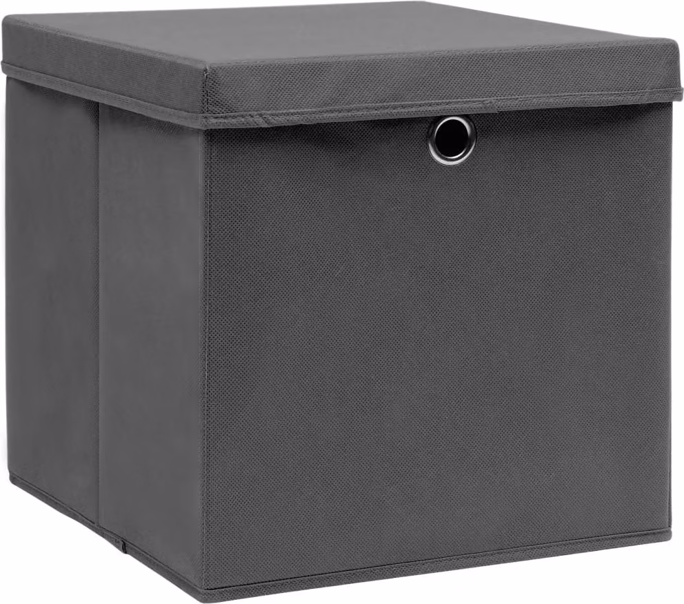 vidaXL Scatole portaoggetti con coperchio 10 pz. Tessuto grigio 32x32x32 cm