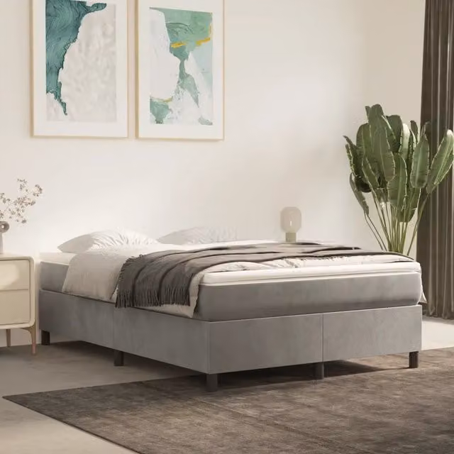 Letto Ibrido con Materasso vidaXL in Velluto Grigio e Bianco L/P: 140 x 200 cm – 1