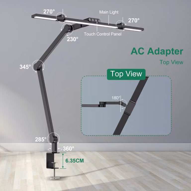 Lampada da scrivania a LED con morsetto – Lampada da architetto – 4 modalità di illuminazione – Regolabile in intensità – Illuminazione a LED – Alluminio – Spina di tipo A (standard europeo)