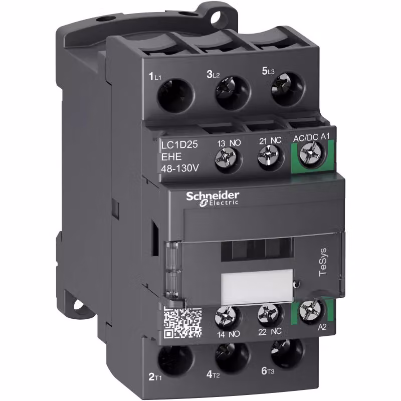 Schneider Electric Contattore LC1D 3 poli, +1S+1Ö, 11 kW, 25 A, 400 V AC3, bobina 48-130 V AC/DC LC1D25EHE