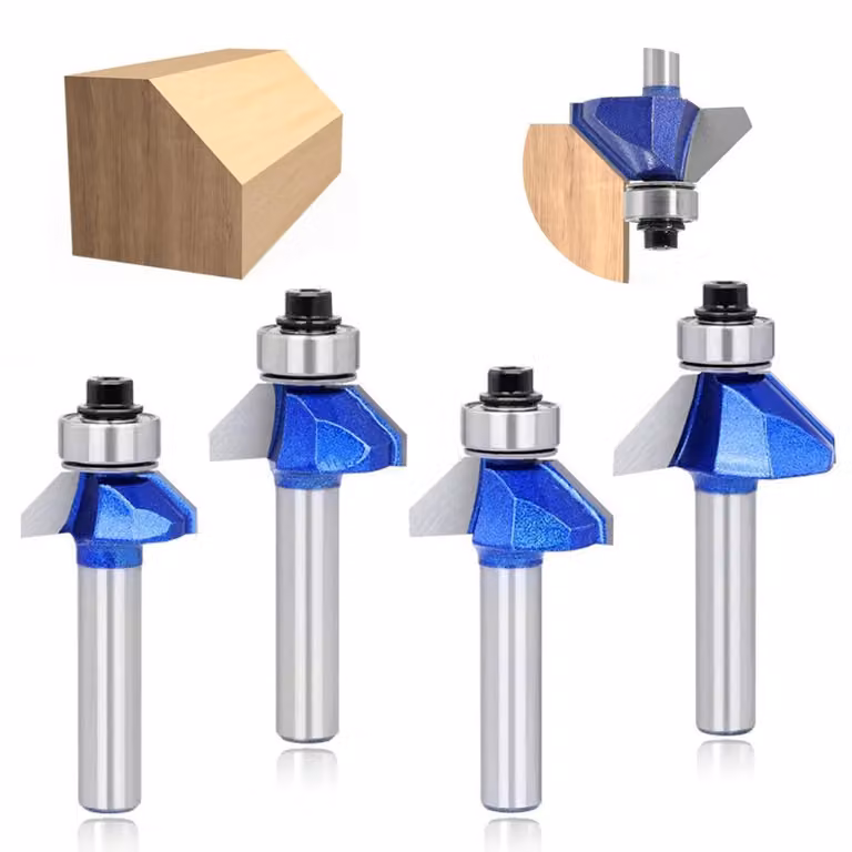 Fresa a coda cilindrica da 8 mm, angolo di 45 gradi, confezione da 4 pezzi, ideale per la lavorazione del legno