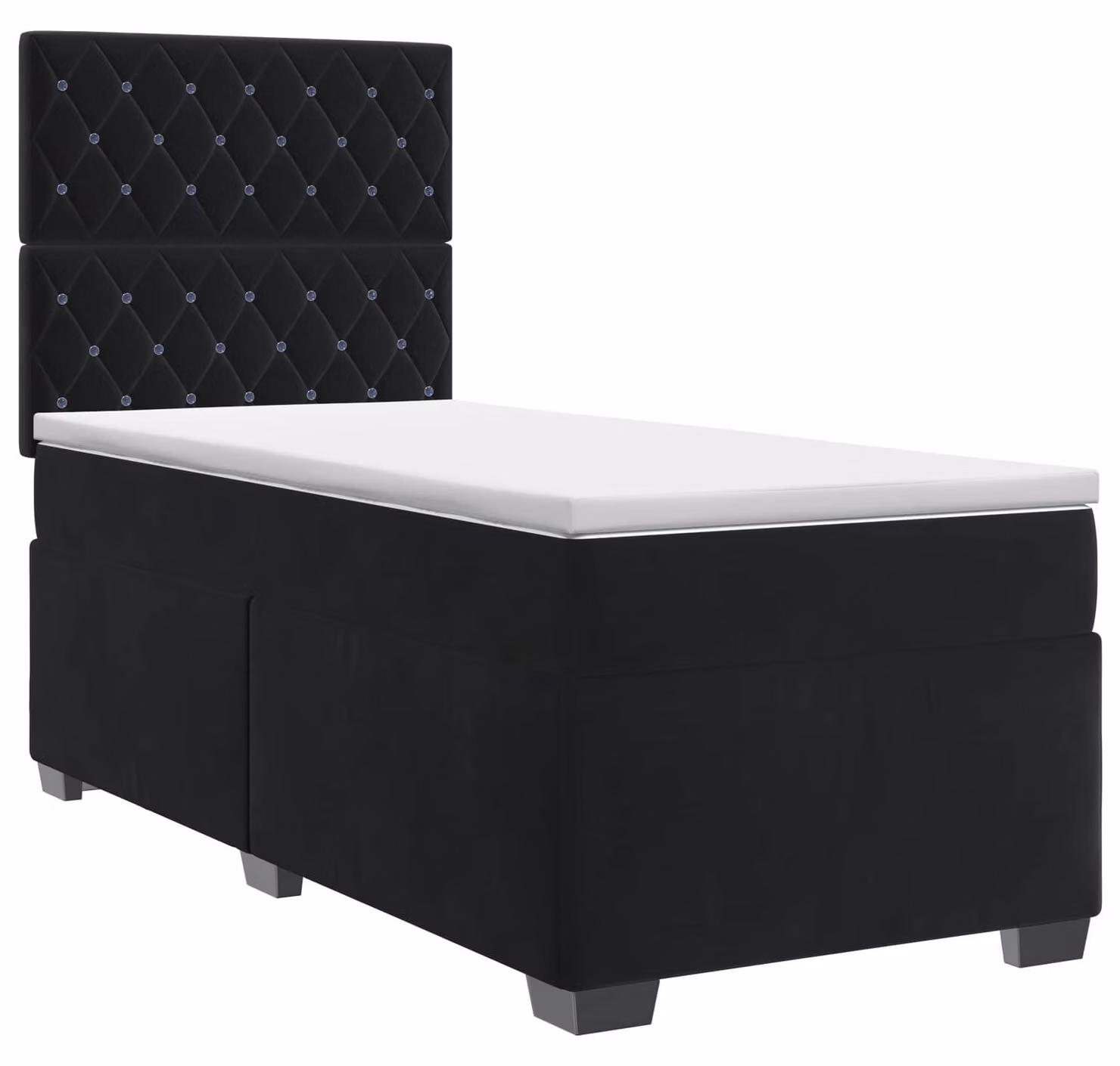 Letto con rete a molle e materasso, colore nero, dimensioni 90 x 190 cm, rivestito in velluto