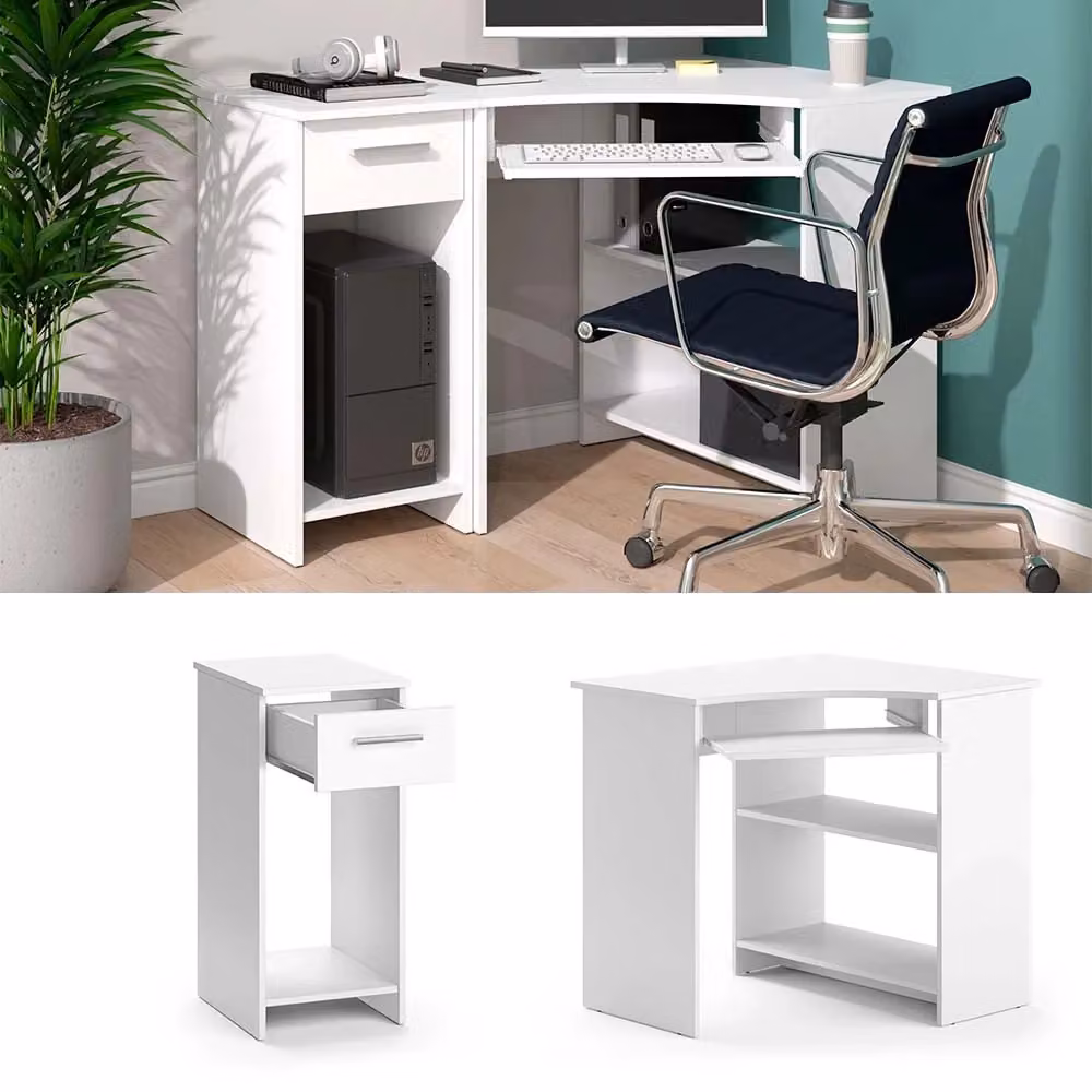 Set scrivania angolare Odin Vicco con armadio PC in bianco opaco L 83 cm x P 76 cm – 2