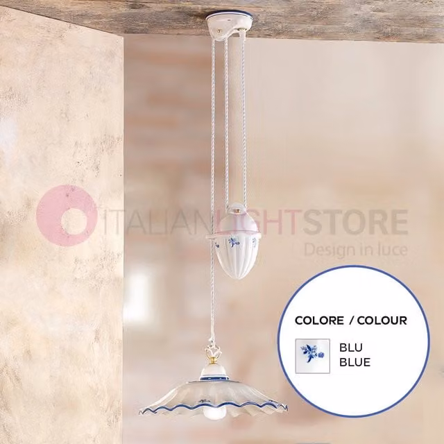 ALTOPASCIO Sospensione Saliscendi in Ceramica Rustica Country COLORE DECORI: BLU