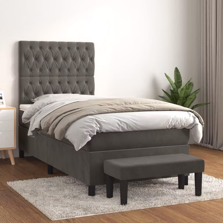 Giroletto a Molle con Materasso Ibrido vidaXL in Velluto Grigio Scuro L/P/H: 203 x 90 x 128 cm