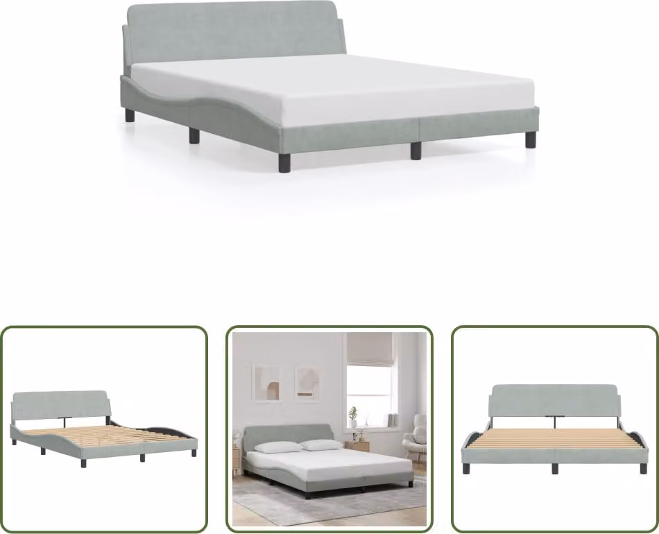 The Living Store Struttura letto con testiera in velluto grigio chiaro 160x200 cm