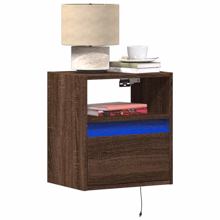 vidaXL Comodino da parete moderno con luci LED integrate in Rovere Marrone