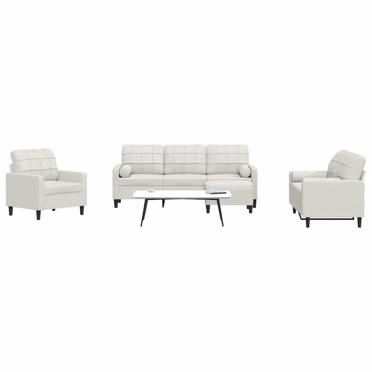 Set di divani moderno vidaXL in velluto beige composto da un divano a 3 posti, un divano a 2 posti, un pouf e cuscini coordinati con struttura in metallo