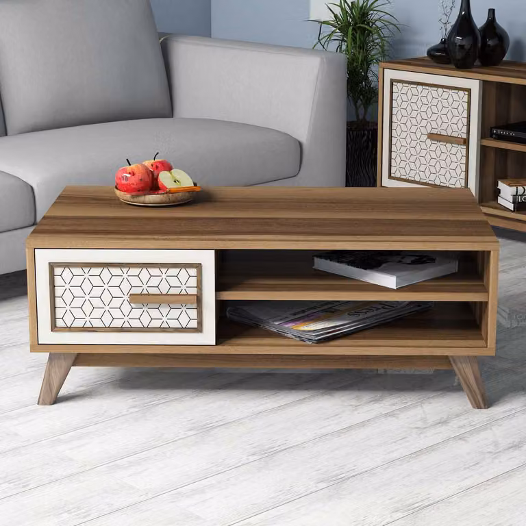 Skye Decor, Ayla - Noce, Crema, Tavolino, Noce, 100% PANNELLI DI PARTICELLE RIVESTITI IN MELAMMINA, 105 x 60 x 38,2 cm