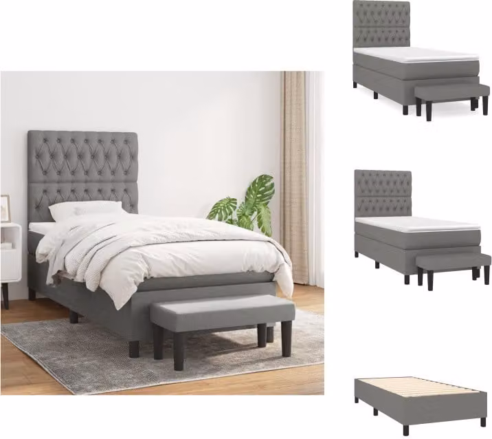 vidaXL Letto a molle con materasso grigio scuro 90x200 cm in tessuto - Letti & strutture letto