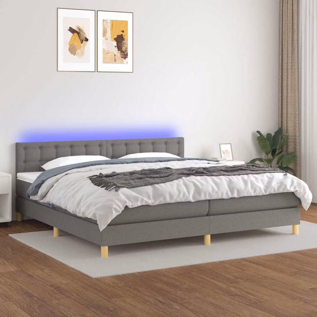 Letto Ibrido con Materasso e Illuminazione LED vidaXL in Tessuto Grigio e Bianco L: 200 cm, P: 200 cm, H: 203 cm – 1