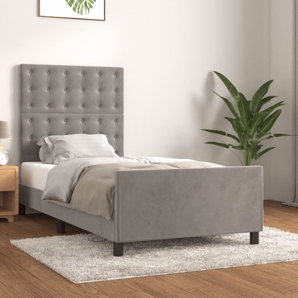 The Living Store Struttura letto con testiera in velluto grigio chiaro 90x190 cm