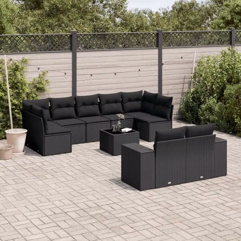 Maison Exclusive - Set Divani da Giardino 10pz con Cuscini in Polyrattan Nero