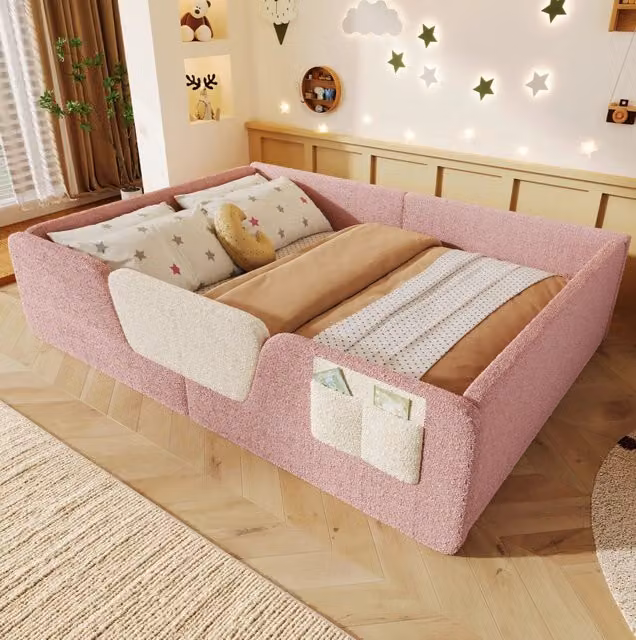 Letto 140x190 cm rosa – sponde rimovibili e tasca, senza materasso
