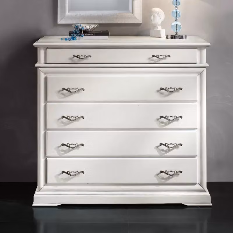 Comò con 5 cassetti e ribalta Mobili 2G laccato bianco opaco L: 127 cm, P: 52 cm, H: 117 cm – 3