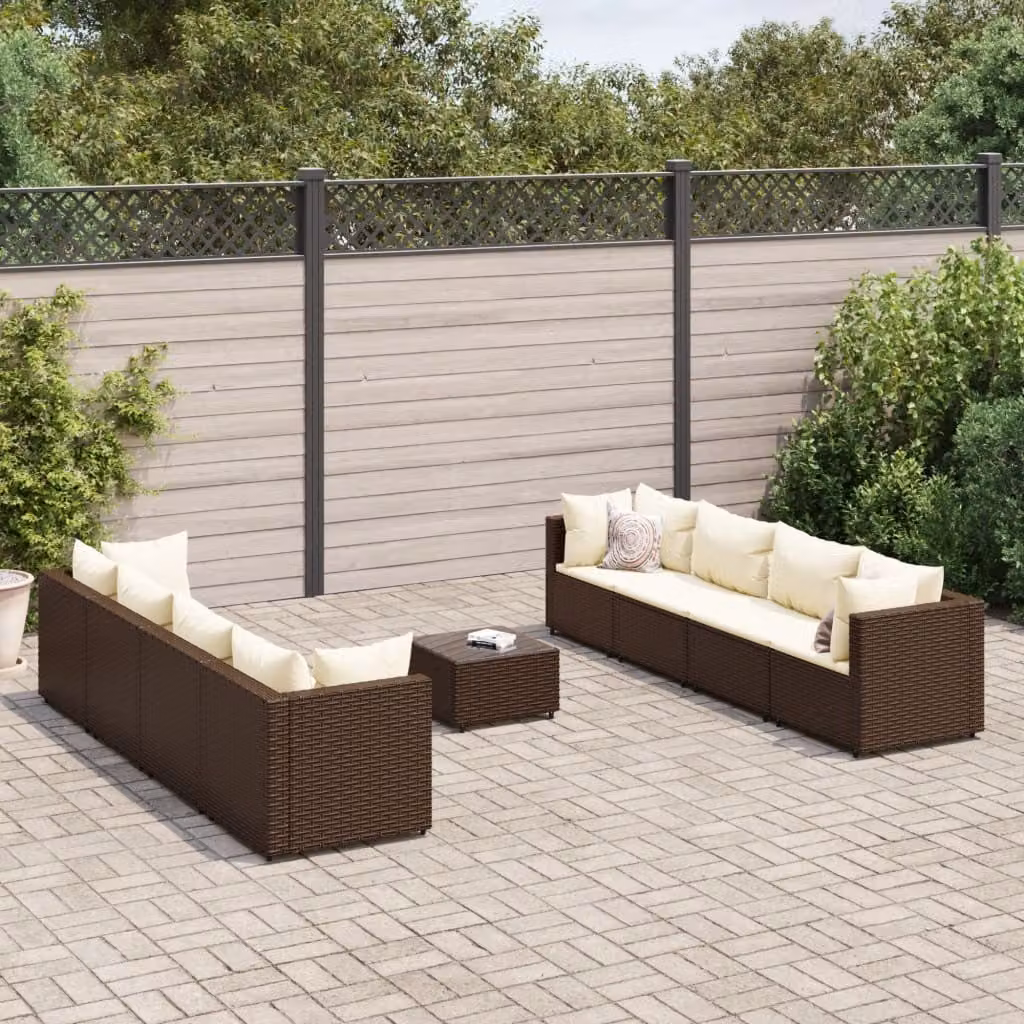 Maison Exclusive - Set da giardino da 9 pezzi con cuscini, in rattan sintetico marrone