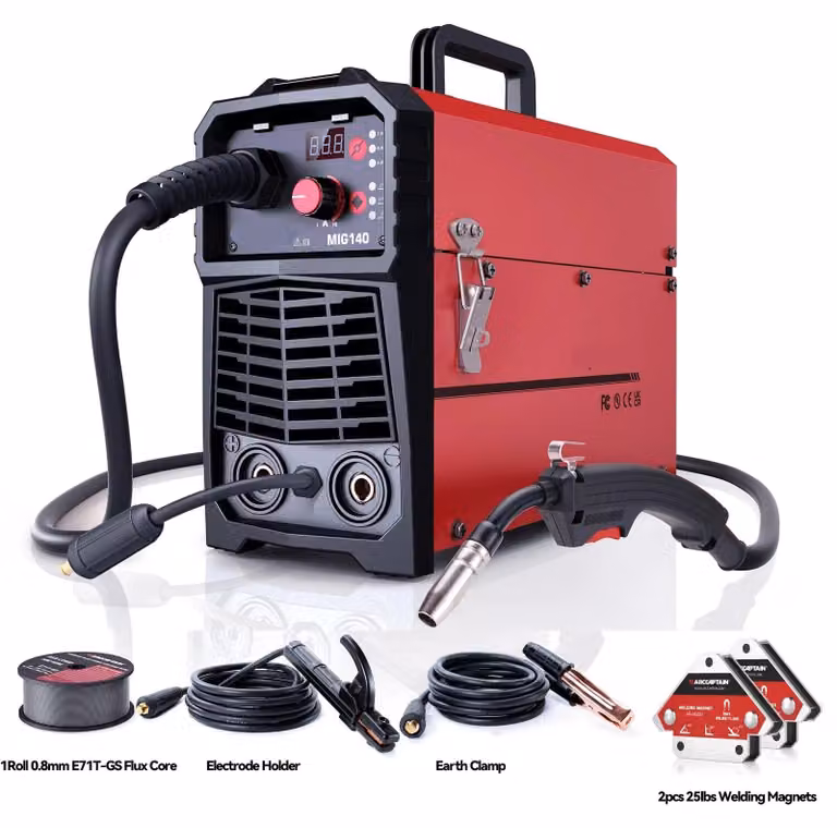 Saldatrice ad elettrodo da 140 Ampere, 220V - Saldatrice inverter digitale con magneti per saldatura, compatibile con processi MIG, MAG, TIG e MMA