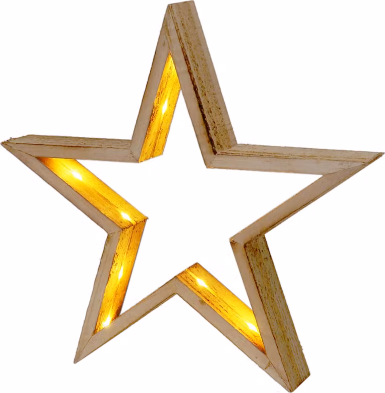 Stella in legno naturale con LED da appendere con timer - 29 cm - Decorazione natalizia Stella illuminata Alimentata a batterie - Natale Avvento Inverno Stella Decorazione per finestre Illuminazione