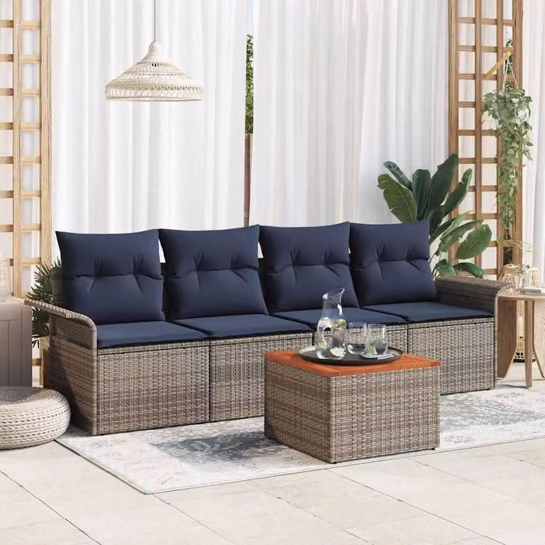 Maison Exclusive - Set da giardino composto da 5 pezzi, divano, colore grigio, realizzato in rattan sintetico