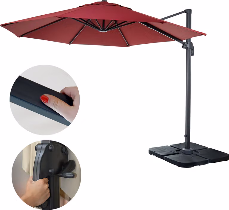 Gastronomia ombrellone semaforo HWC-A96, ombrellone rotondo Ø 3m poliestere alluminio/acciaio 23kg ~ bordeaux con supporto, girevole