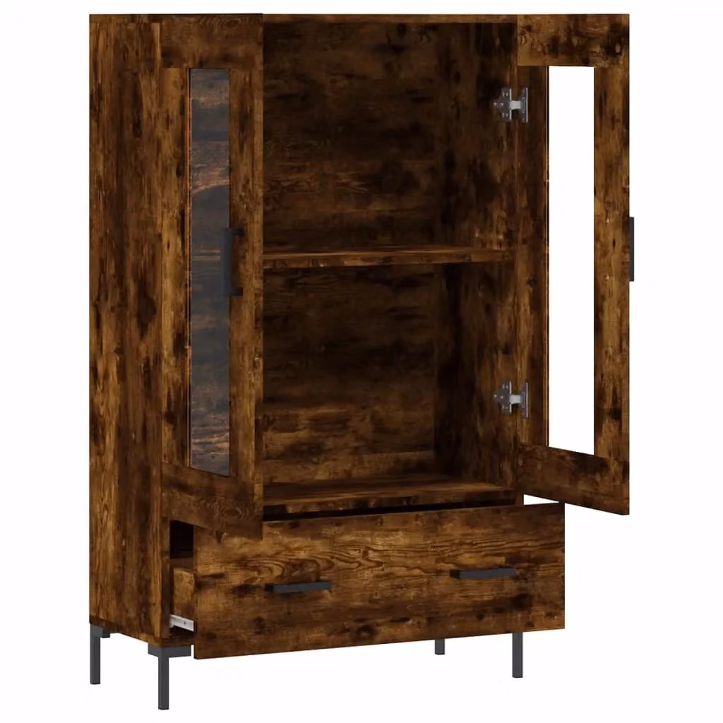 Buffet credenza moderna con ante in vetro e cassetti per cucina e soggiorno, colore marrone, L: 115 cm, H: 69,5 cm, P: 31 cm – 2