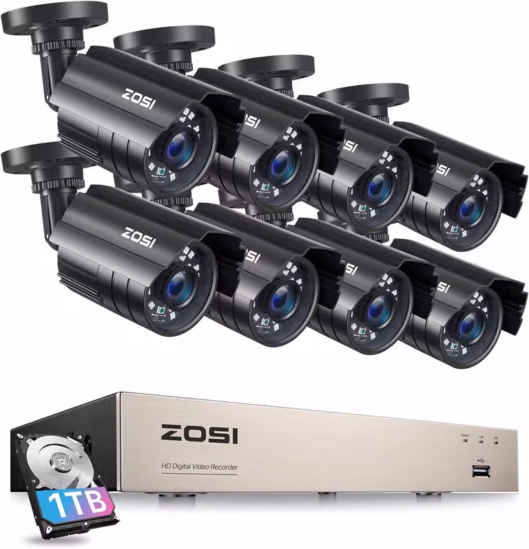 Sistema di videosorveglianza a 8 canali, risoluzione 1080p - Sistema completo con hard disk da 1 TB