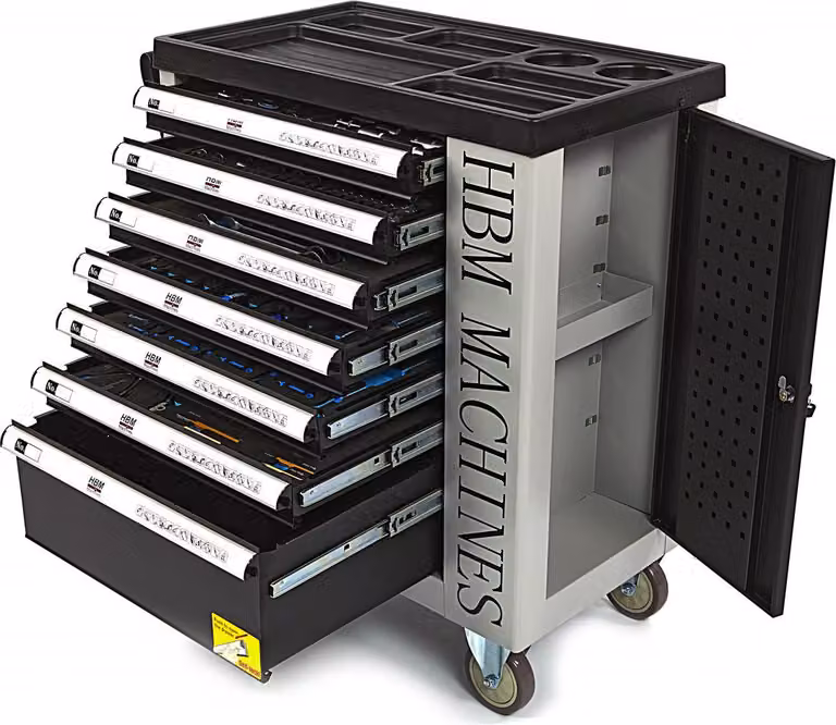 Armadio professionale - carrello portautensili da officina, con 7 cassetti, 245 utensili, 6 inserti in carbonio - HBM Olanda, premium