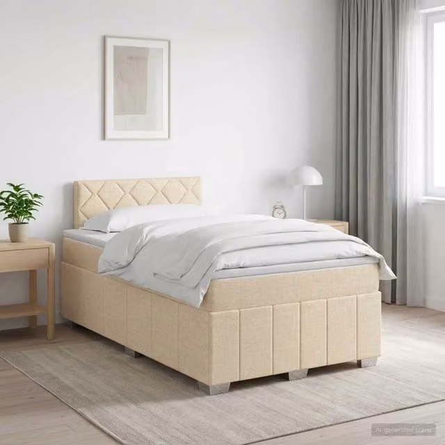 Letto box spring con materasso ibrido vidaXL in tessuto beige e bianco L/P/H: 120 x 200 cm