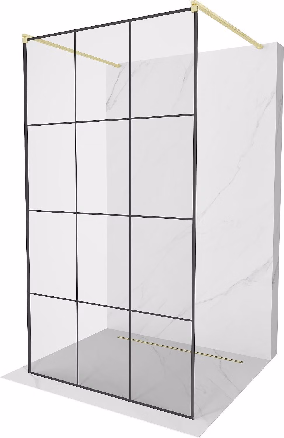 Mexen Kioto parete doccia autoportante 110 x 200 cm, griglia nera 8 mm, oro spazzolato - 800-110-002-55-77