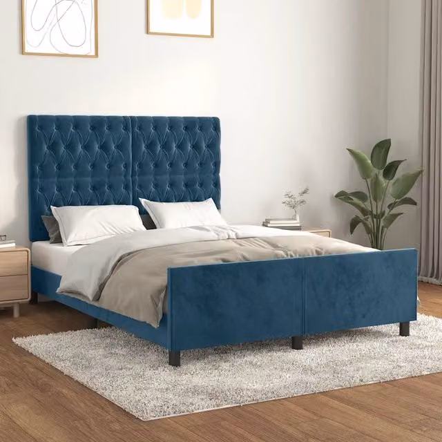 Giroletto vidaXL in Velluto Blu Scuro senza Materasso L/P/H: 140 x 190 cm – 1