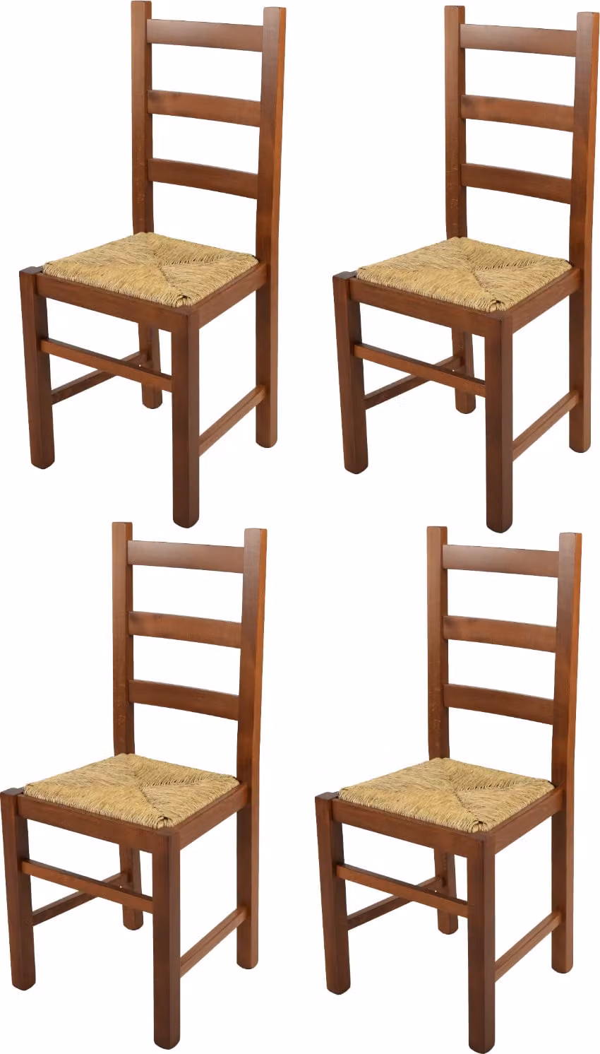t m c s Tommychairs - Set di 4 sedie RUSTICA per cucina e sala da pranzo, struttura robusta in legno di faggio, laccata nel colore noce chiaro e sedile in paglia