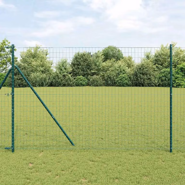 Recinzione vidaXL in acciaio e PVC verde con fissaggio a terra, L: 10 m, H: 1,6 m
