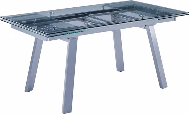 Tavolo moderno allungabile Mobili 2G con piano in vetro trasparente e struttura in metallo grigio L: 160 cm, P: 90 cm, H: 78 cm