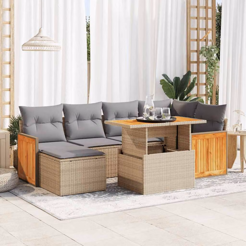 Maison Exclusive - Set Divani da Giardino 7 pz con Cuscini Beige Polyrattan Acacia