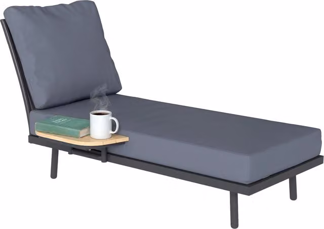 Poltrona da giardino Minimal con cuscini e ripiano laterale grigia L: 58 cm, P: 137 cm, H: 75 cm – 1