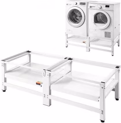 Set di 2 Supporti Universali per Lavatrice e Asciugatrice VEVOR in Acciaio Bianco con Vassoio Estraibile e Piedini Antiscivolo, Altezza: 35,5 cm, L/P/H: 124,5 x 53,5 x 35,5 cm