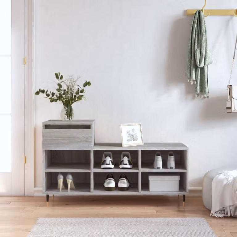 Scarpiera moderna vidaXL in legno e metallo Grigio Sonoma L: 102 cm, P: 36 cm, H: 60 cm