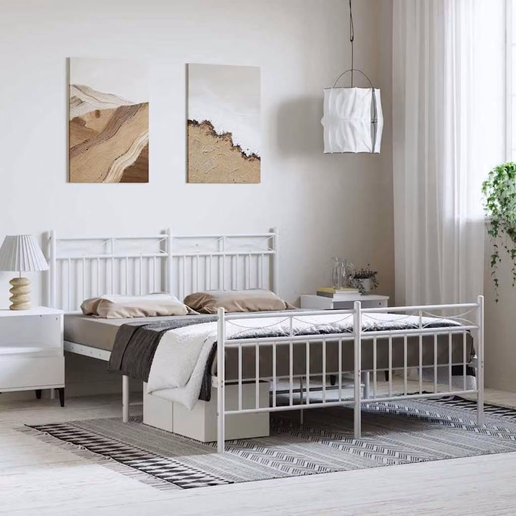 vidaXL Giroletto con Testiera e Pediera in Metallo Bianco 150x200 cm