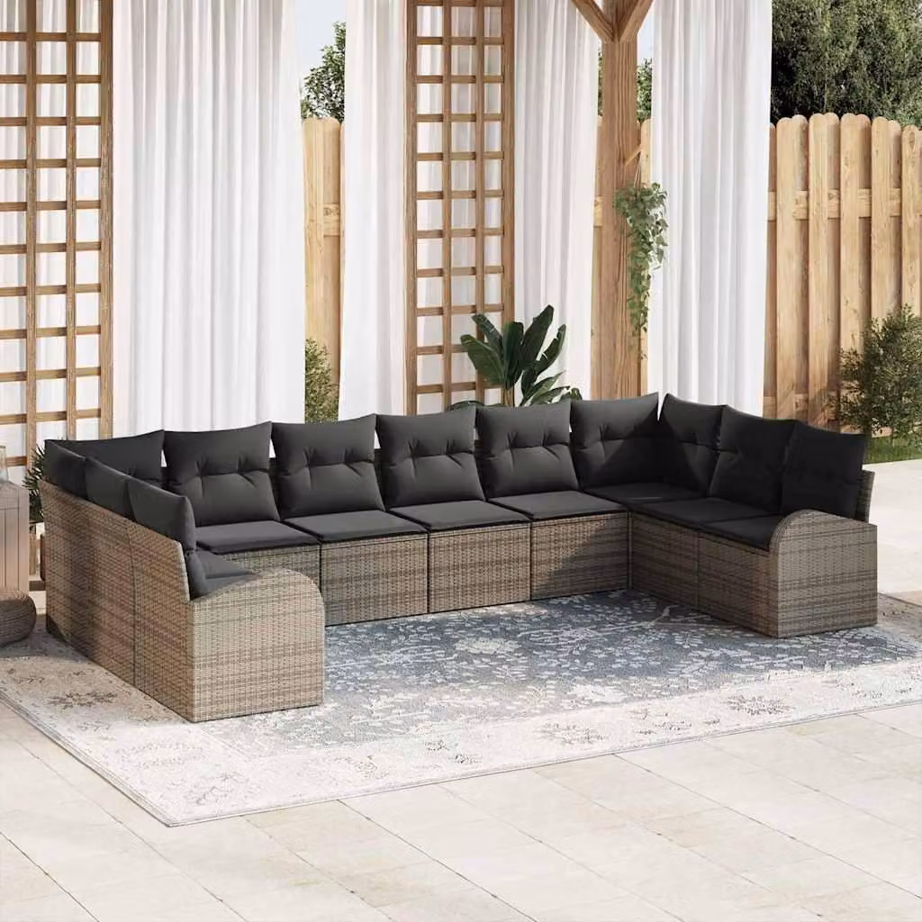 Maison Exclusive - Set di divani da esterno, 10 pezzi, grigio [materiale sintetico]: rattan sintetico